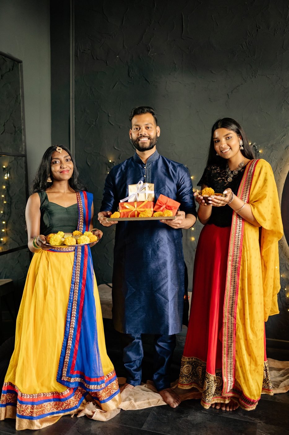 Family exchanging a festive gift